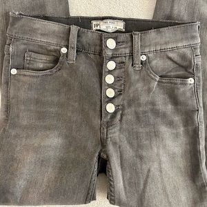 Grey Free People Reagan Button Front High Waist Skinny Jeans